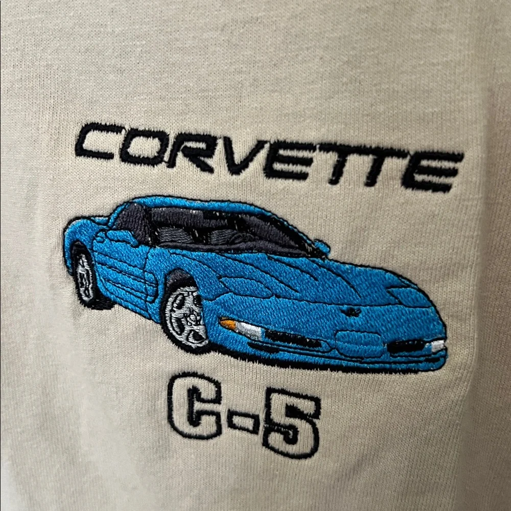 GM Corvette C-5 Unisex 100% Cotton Tee Tshirt Embroidered Tan Royal Blue M NEW